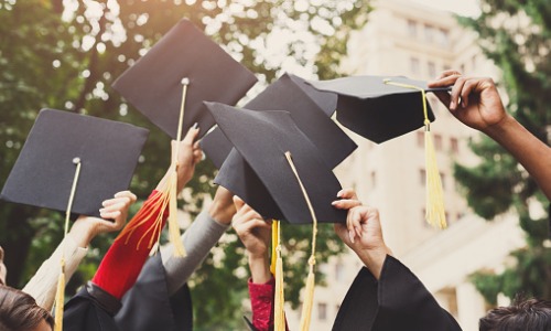 Group of Graduates Throw Their Caps