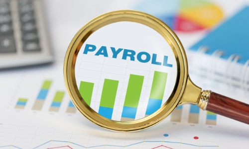 A magnifying glass with the word payroll