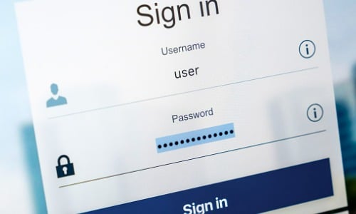 Username and password login screen on computer
