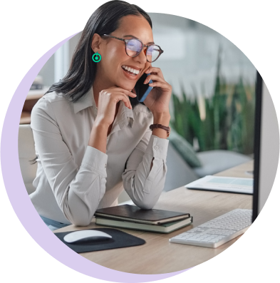 woman talking on the phone in an office