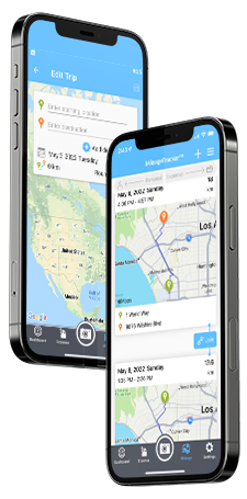two mobile phones showing the expense point mile tracker screens