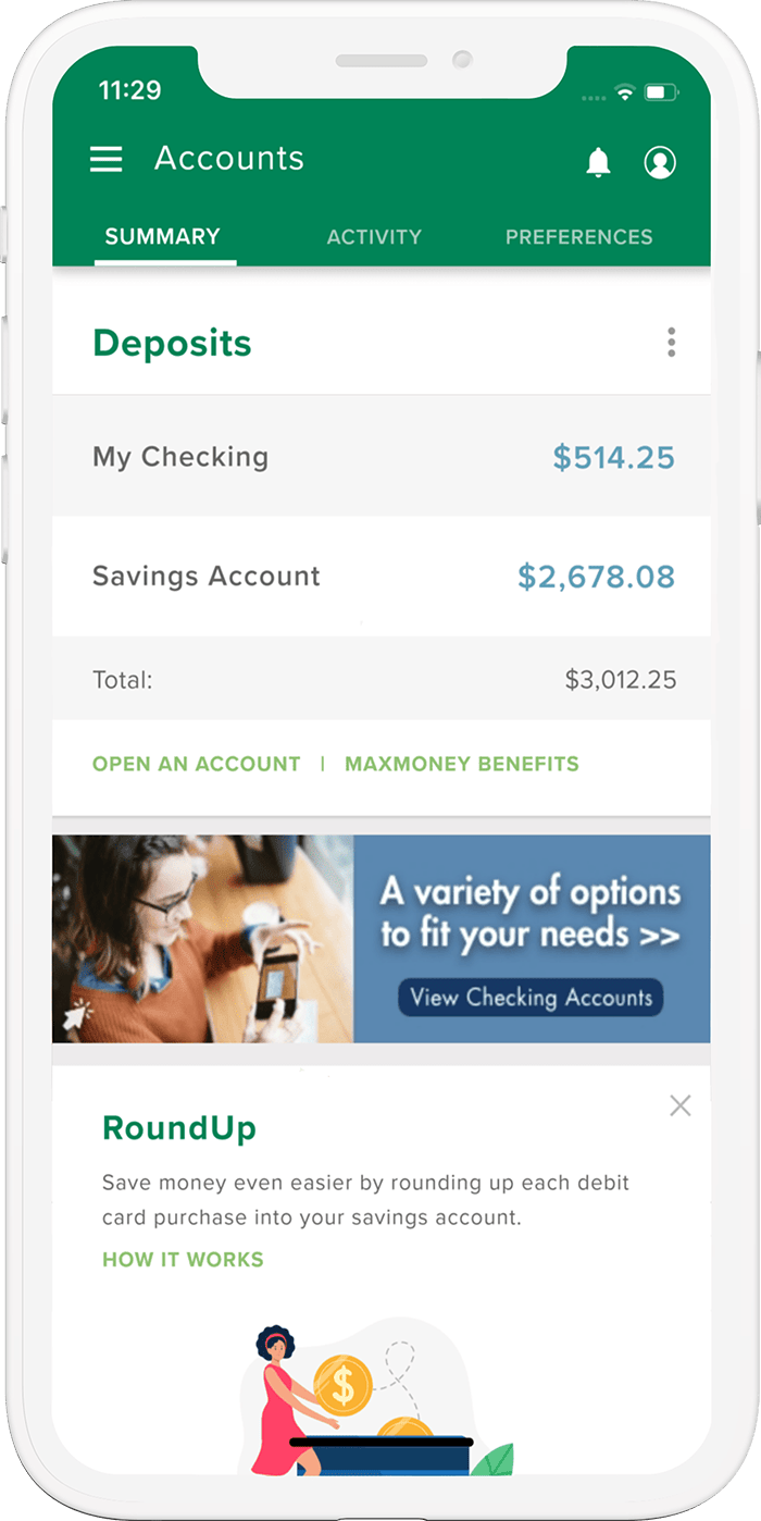 Image of a phone showing an account summary